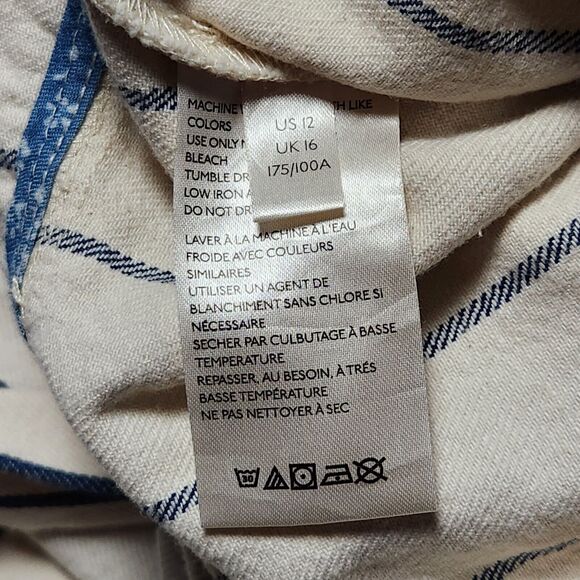 Anthropologie Womens 12 Heeda Ruffle Sleeve Striped Denim Jumpsuit Ivory Blue - Picture 5 of 9